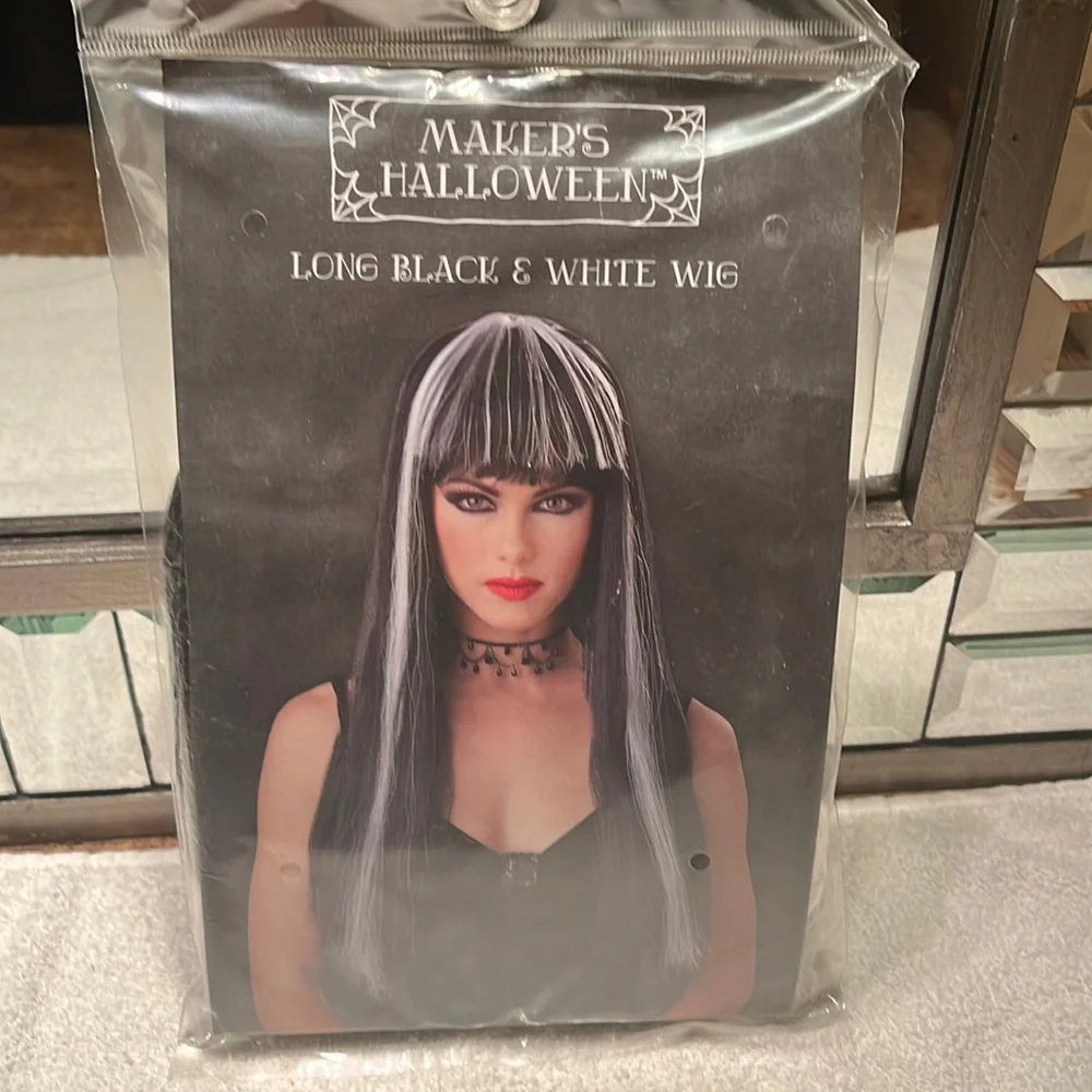 NWT Long Black & White Halloween Wig
